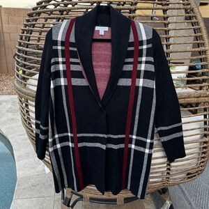 Charter Club Black,Red,White Plaid Long‎ Cardigan XS